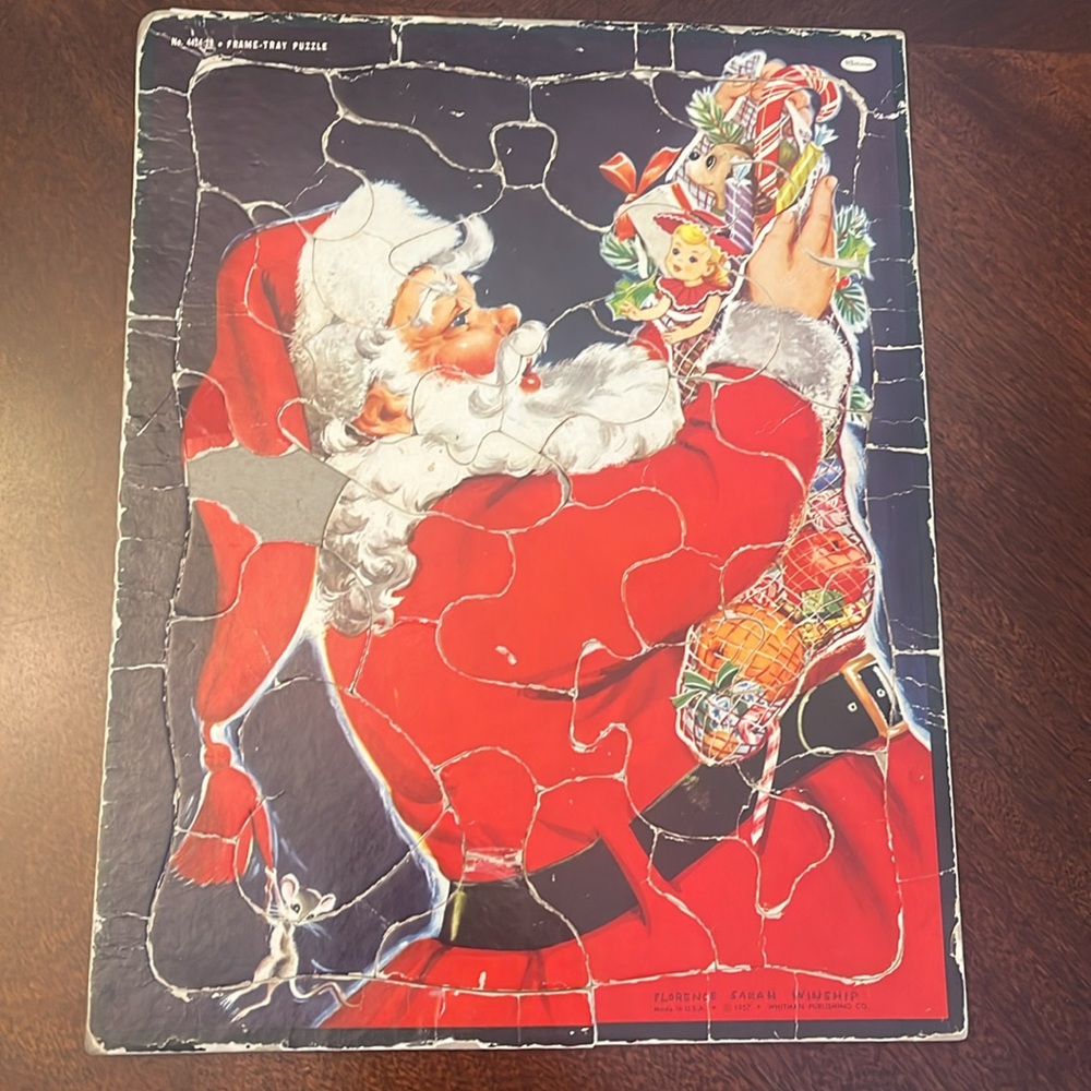 Vintage 1957 Santa Tray Puzzle. Whitman Publishing; Florence Sarah Winship